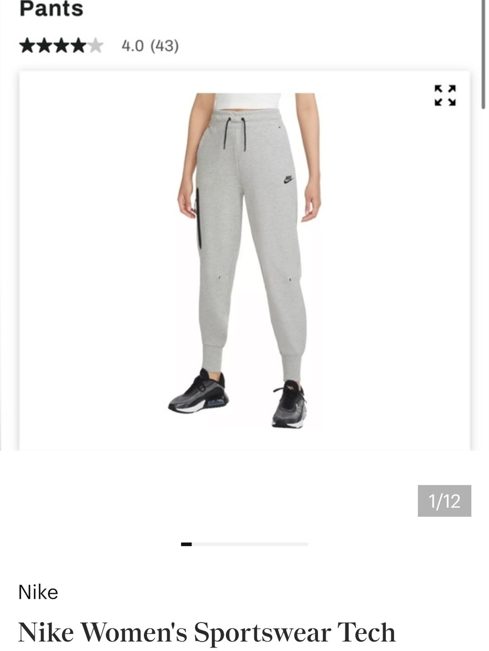Nike Womens Grey Nike Tech Sweatpants with Black Accents